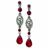 Black-Plated Red Crystal Linear Briolette Drop Post Earrings