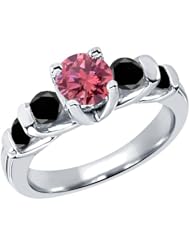 1.63 Ct Round Pink and Black Diamond 18K White Gold Ring