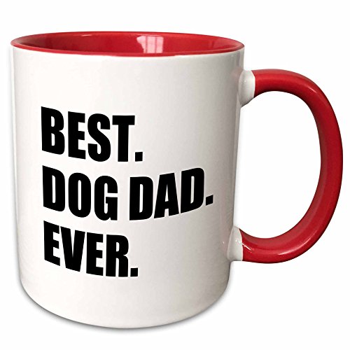 3dRose Best Dog Dad Ever-Fun Pet Owner Gifts for Him-Animal Lover Text Two Tone Mug, 11 oz, Red