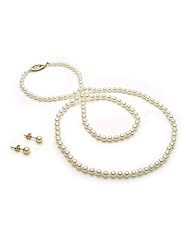 Rare Baby Akoya set, 3-3.5mm. studs and 18" necklace with 14K yellow gold clasp