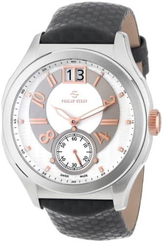 Philip Stein Men's 16-HRGW-MMGR Prestige White and Rose Gold Dial Grey Matte Max Strap Watch