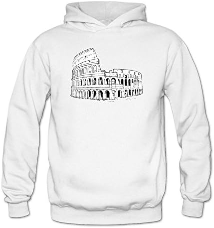 QPWDG Womens Customized Roman Colosseum Carton 100% Cotton Hoodies White L