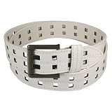 Double Square Holes Stitched Wide Belt - White