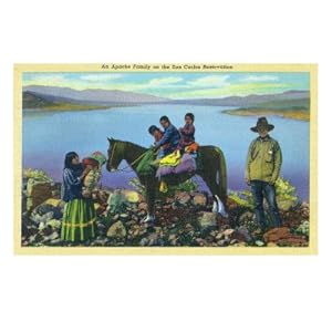 San Carlos Reservation Arizona - Apache Family Kids on Horseback Animal Premium Poster Print 12x16