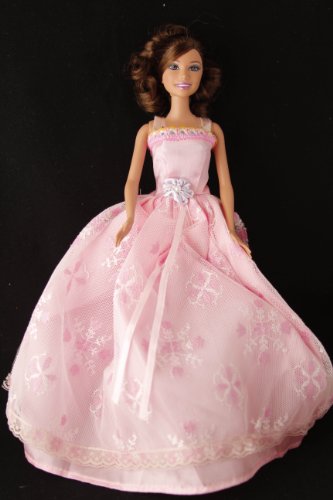 Elegant Pink Lace Dress, Handmade to Fit the Barbie Sized Doll