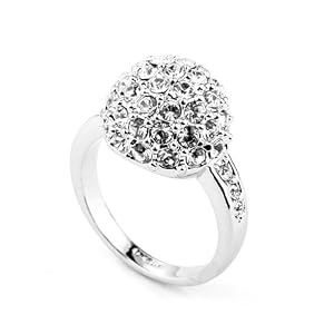 Magic Collection 18k White Gold Plated Swarovski Crystal Disco Ball Cocktail Cluster Ring R151 (18k White Gold Plated, 6.5)