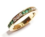 Round Emerald Alternating with Round Diamond Half Circle Wedding Band or Stacking Ring, 18k Yellow Gold, Ring Size 6 (T.w 0.70)