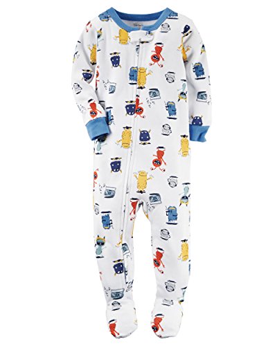 Carters Baby Boys Snug Fit Cotton Footie Pajamas (4T, White/Blue Monsters)
