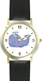 Blue Whale Spouting Animal - WATCHBUDDY&Acirc;&reg; DELUXE TWO-TONE THEME WATCH - Arabic Numbers - Black Leather Strap-Size-Large ( Men's Size or Jumbo Women's Size )