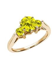 0.68 Ct Round Canary SI1/SI2 Diamond 18K Yellow Gold 3-Stone Ring