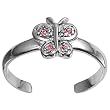 Sterling Silver Fashion Toe Ring - Butterfly with Pink CZ - 2mm Band Width