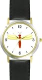 Red Body & Yellow Winged Dragonfly or Dragon Fly - JP - WATCHBUDDY&reg; DELUXE TWO-TONE THEME WATCH - Arabic Numbers - Black Leather Strap-Size-Large ( Men's Size or Jumbo Women's Size )