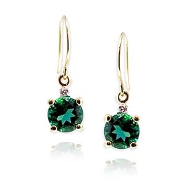 Buy 14k Yellow Gold Round Created Emerald and Diamond Earrings by Amazon.com Collection