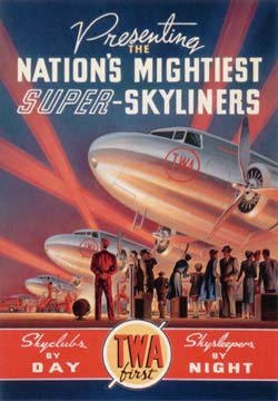 Huge Vintage TWA Super Skyliner Airplane Art Deco Poster Print Travel Kerne Erickson