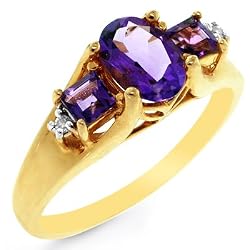 10K Yellow Gold Amethyst & Diamond Accent Ring