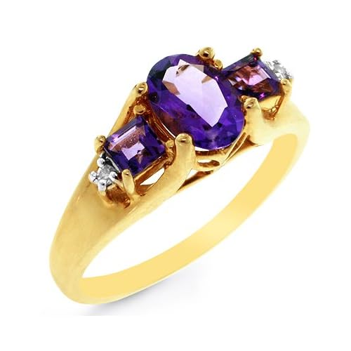 10K Yellow Gold Amethyst & Diamond Accent Ring
