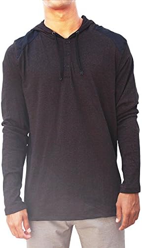 Burnside Mens French Terry 3 Button Down Hooded Henley Shirt (Large, Brown)