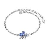 Mondaynoon Mother's Day Gift Swarovski Elements Crystal Bracelet Women's Lucky Four-leaf Clover Bangle 6.69