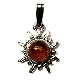 Certified Genuine Amber and Sterling Silver Flaming Sun Tiny Pendant