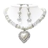 Crystal and Pearl Heart Pendant Necklace and Earrings Set