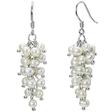 White Cultured Pearl Platinum Overlay Sterling Silver Hook Bunch Earrings