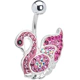 Pink SWAN Cubic Zirconia Belly Ring
