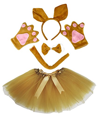 Kangaroo Headband Bowtie Tail Gloves Gold Tutu 5pc Girl Costume Dress for Party