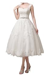 Tea Length Lace Wedding Dress 