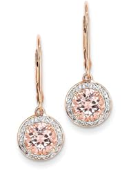 14k Rose Gold Diamond And Morganite Round Leverback Dangle Earrings