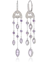 Sterling Silver Gemstone and Diamond Leverback Chandelier Earrings (0.14 cttw, G-H Color, I2-I3 Clarity)