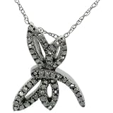 14k White Gold 18 in. Thin Chain & 9/16 in. (14mm) tall Dragonfly Diamond Pendant w/ 0.06 Carat Brilliant Cut Diamonds