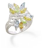Blue Topaz Light Green and Yellow CZ Ring