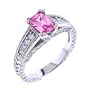 Emerald-cut Pink Sapphire CZ Diamond Silver Ring