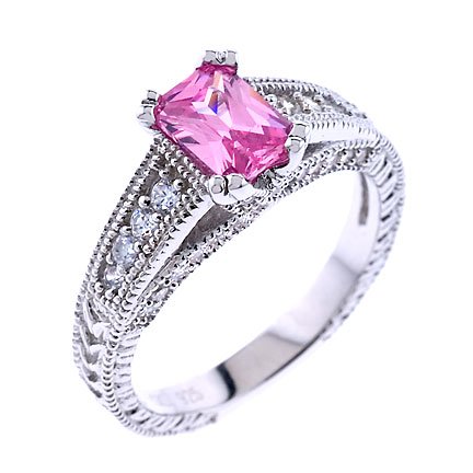 41IfWG%2BqEAL Emerald cut Pink Sapphire CZ Diamond Silver Ring Review