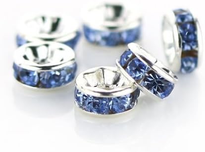 DUMAN 100pcs 6mm Swarovski Crystal Rondelle Spacer Bead Silver Plated Indicolite Blue for Jewelry Making