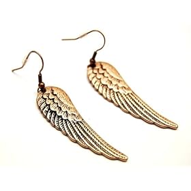 Large & Detailed Angel Wing Charm Dangle Earrings Antique Rose Gold/Bronze Tone (2.5