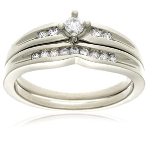 10k White Gold Diamond Bridal Set (1 4 cttw, H-I Color, I3 Clarity), Size 7 by