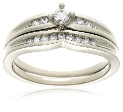 10k White Gold Diamond Bridal Set (1/4 cttw, H-I Color, I3 Clarity), Size 7