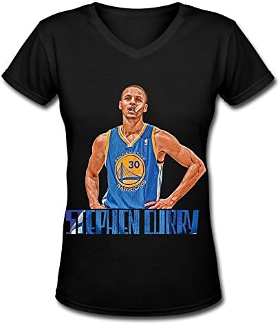 GSTON Warriors Stephen Curry Denture Cotton V-Neck T Shirt For Womens Black S