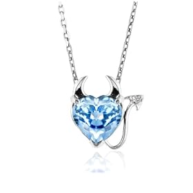 3.00 Carat Blue Topaz Devil Heart Pendant in Sterling Silver with 18" chain: Jewelry