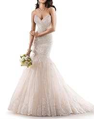 Sweetheart Lace Corset   Waistline Mermaid Tulle Wedding Dress 