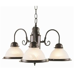 Trans Globe 1098 BN Back To Basics - Three Light Chandelier, Brushed Nickel Finish with Marbleized Glass