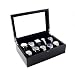 Piano Glossy Black Wood Watch Case Display Storage Box with Glass Top Holds 10 Watches with Adjustable Soft Pillows, High Clearance for Large Watches Piano Glossy Black Wood Watch Case Display Storage Box with Glass Top Holds 10 Watches with Adjustable Soft Pillows, High Clearance for Large Watches