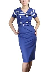 Pinup Vintage Design Navy Sailor Fancy Pencil Skirt Dress 10