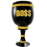 LARGE BLACK GLASS PIMP P I M P CUP GOLD LETTER