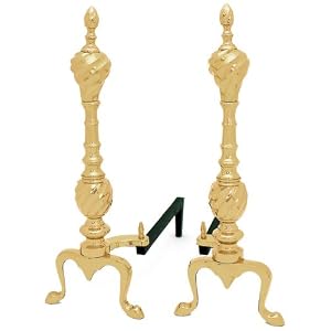 Set of Two Polished Brass and Iron Andirons