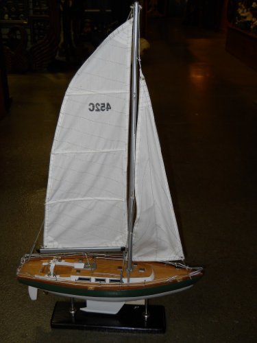 Hand Painted Wooden Sailboat Model w/ Nylon Sails
