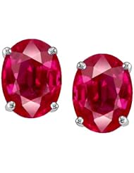 Tommaso Design (tm) Created Ruby Oval 8x6mm Earring Studs in 14 kt White Gold