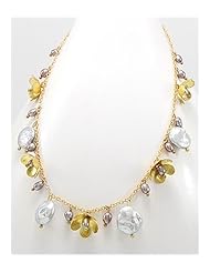 Grey (Dyed) Flower Fresh Water Pearl Necklace In Brass
