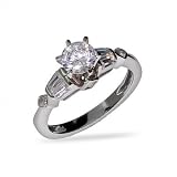 Eve's Addiction Brilliant Cut Sterling Silver CZ Engagement Ring